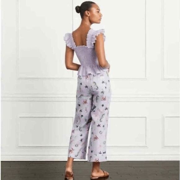 NWT Hill House Sea Creatures Linen Purple Wide Leg The Skylar Pants Size S - Picture 2 of 7